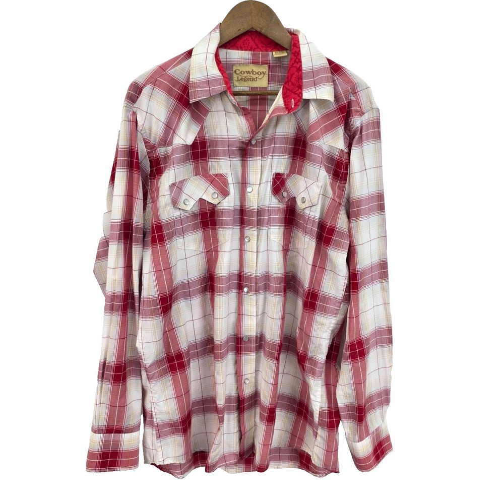 Cowboy Legend Mens XL Red Plaid Pearl Snap Western Shirt Long‎ Sleeve
